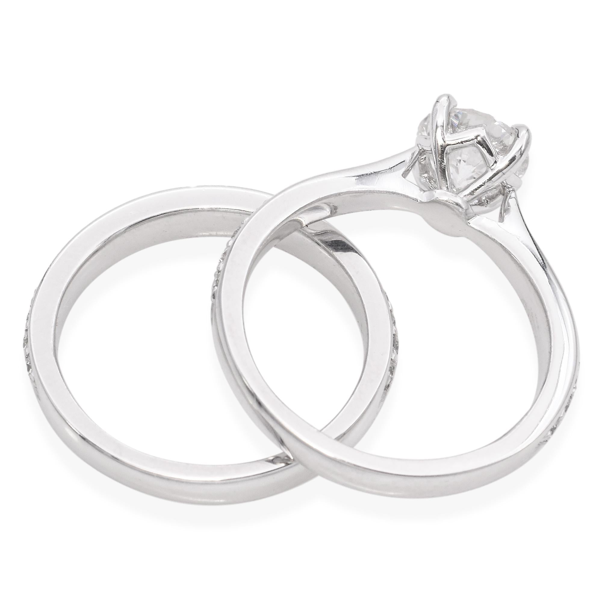 Platinum 1.59 TCW Diamond Half Eternity Wedding Band and Engagement Ring GIA
