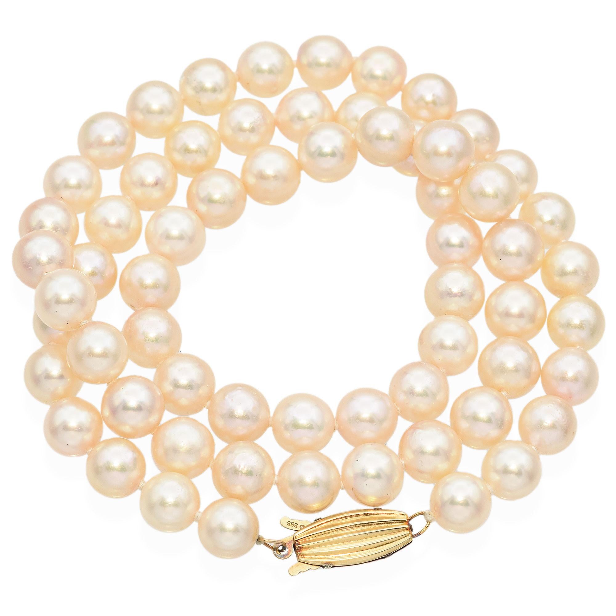 Vintage Mikimoto Blue Lagoon 14K Yellow Gold Pearl Necklace