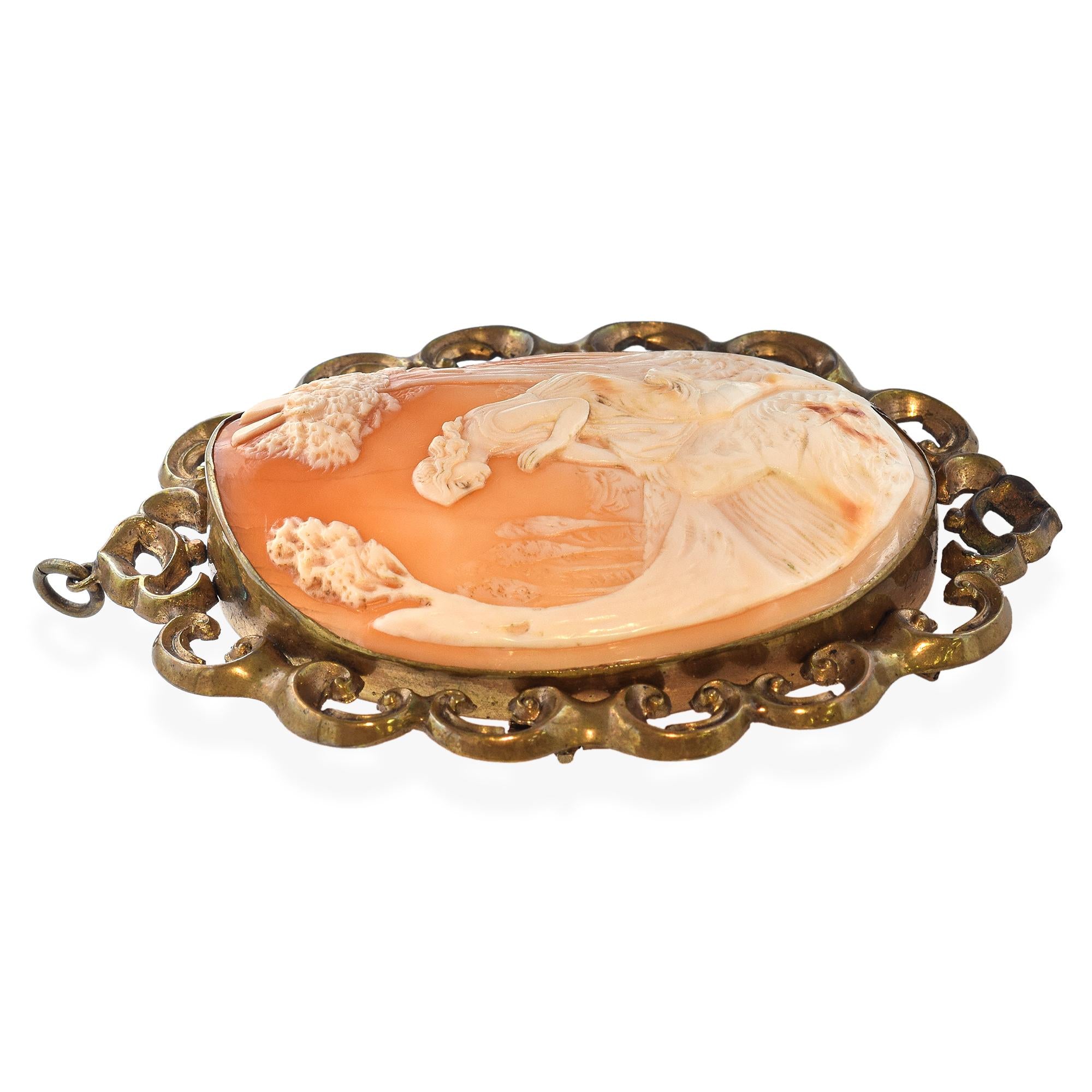 Antique "Narcissus Looking at Reflection" Cameo Brooch Pendant