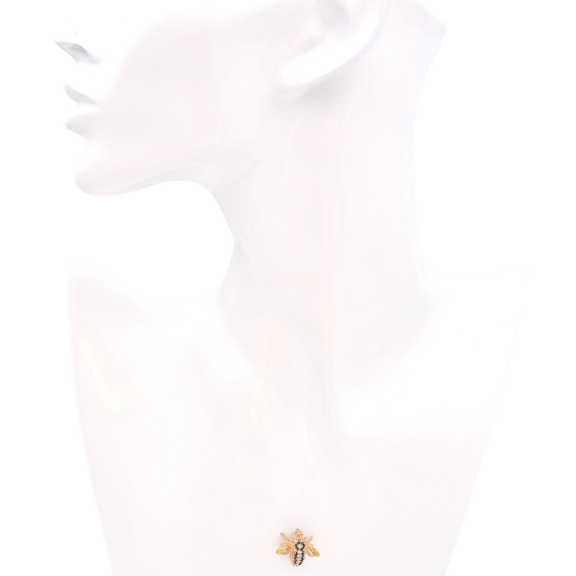 Vintage 14k Yellow Gold Sapphire Diamond Bumblebee Brooch