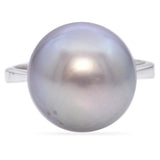 Vintage 18k White Gold Tahitian Black Pearl and Diamond Ring