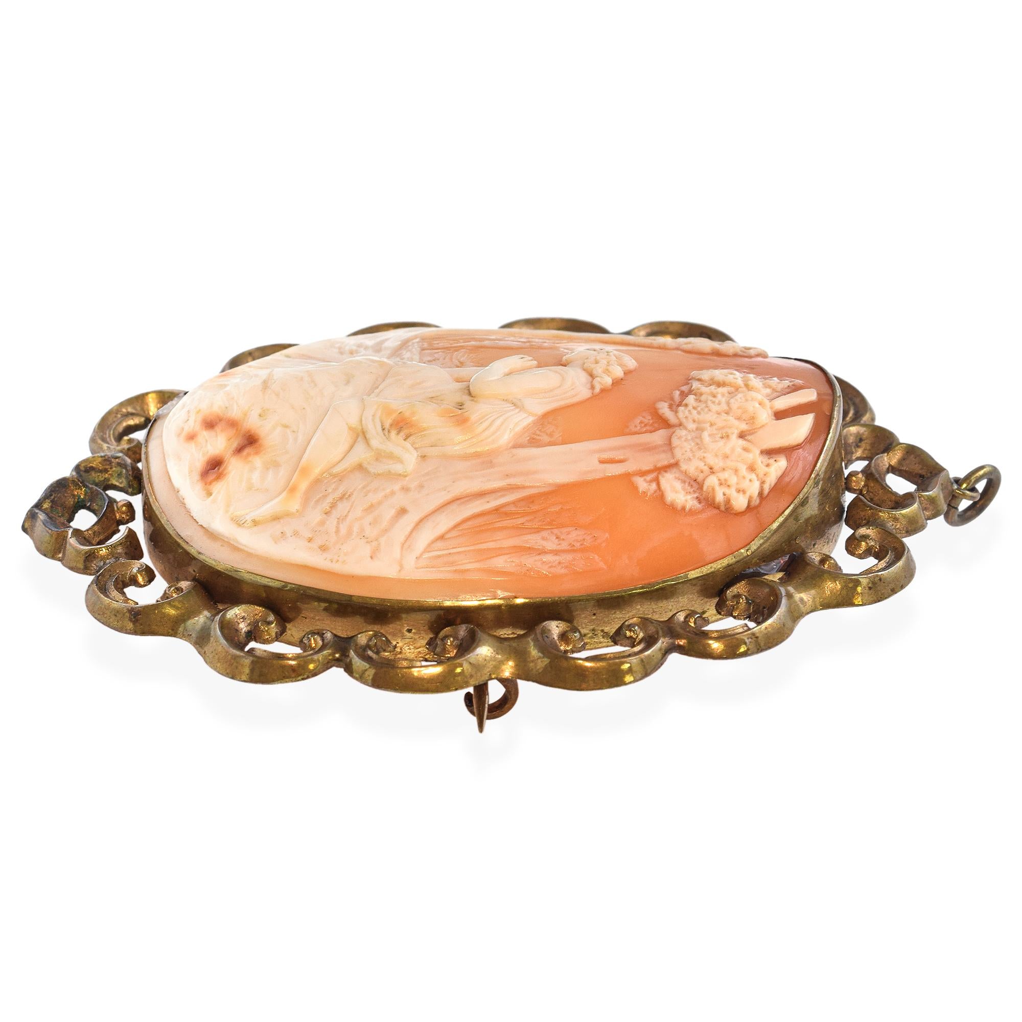 Antique "Narcissus Looking at Reflection" Cameo Brooch Pendant