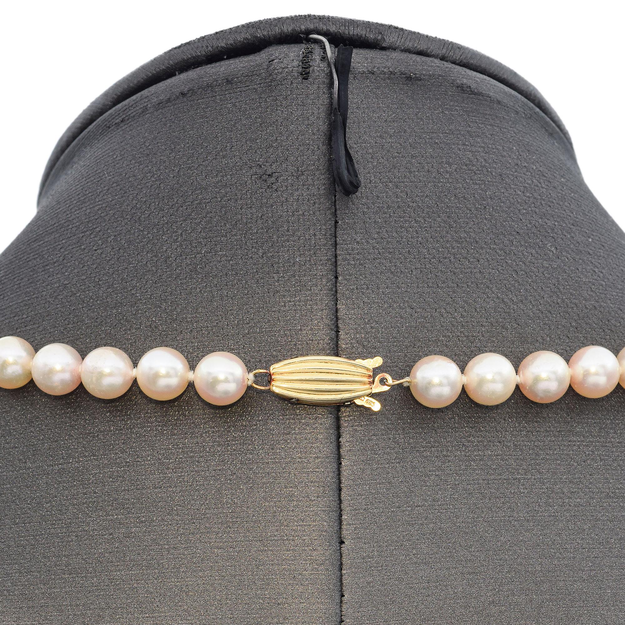 Vintage Mikimoto Blue Lagoon 14K Yellow Gold Pearl Necklace
