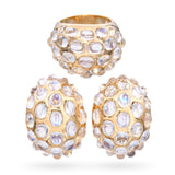 Vintage Yves 18k Yellow Gold Moonstone Cabochon Dome Ring and Earrings Set