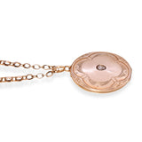 Antique 14k Rose Gold Fancy Link and Rose Cut Diamond Locket Pendant Necklace