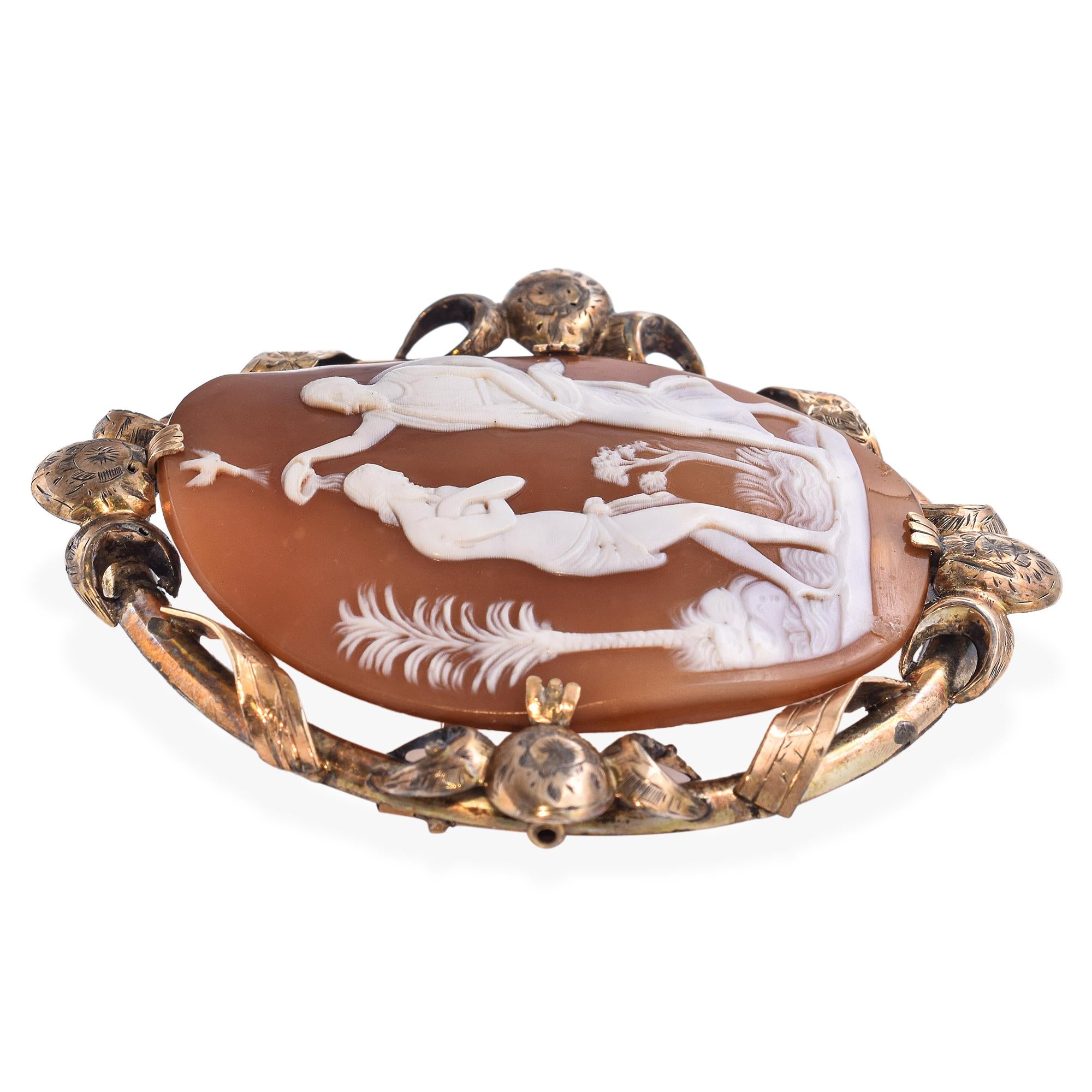 Antique 1850s Yellow Gold "St John the Baptist with Jesus" Cameo Brooch