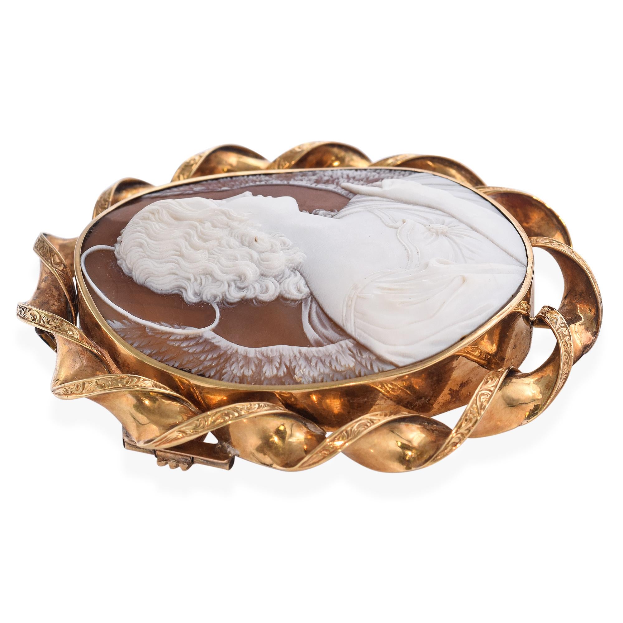 Antique 12k Yellow Gold "Archangel Gabriel" Cameo Brooch