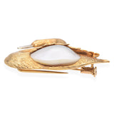 Vintage 18k Yellow Gold Mother of Pearl Swan With Ruby Eye Brooch