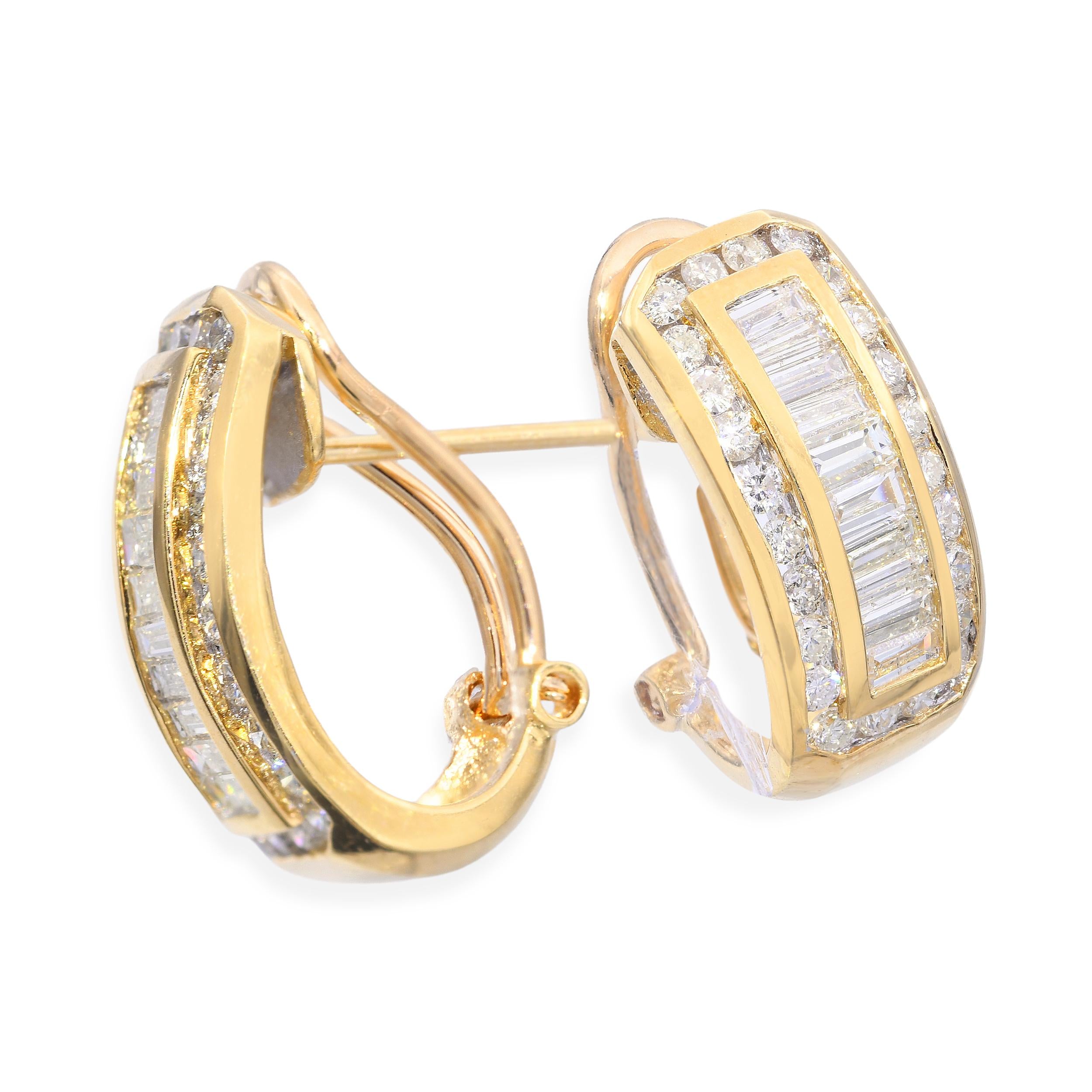 Vintage 18k Yellow Gold Channel Set Diamond Earrings