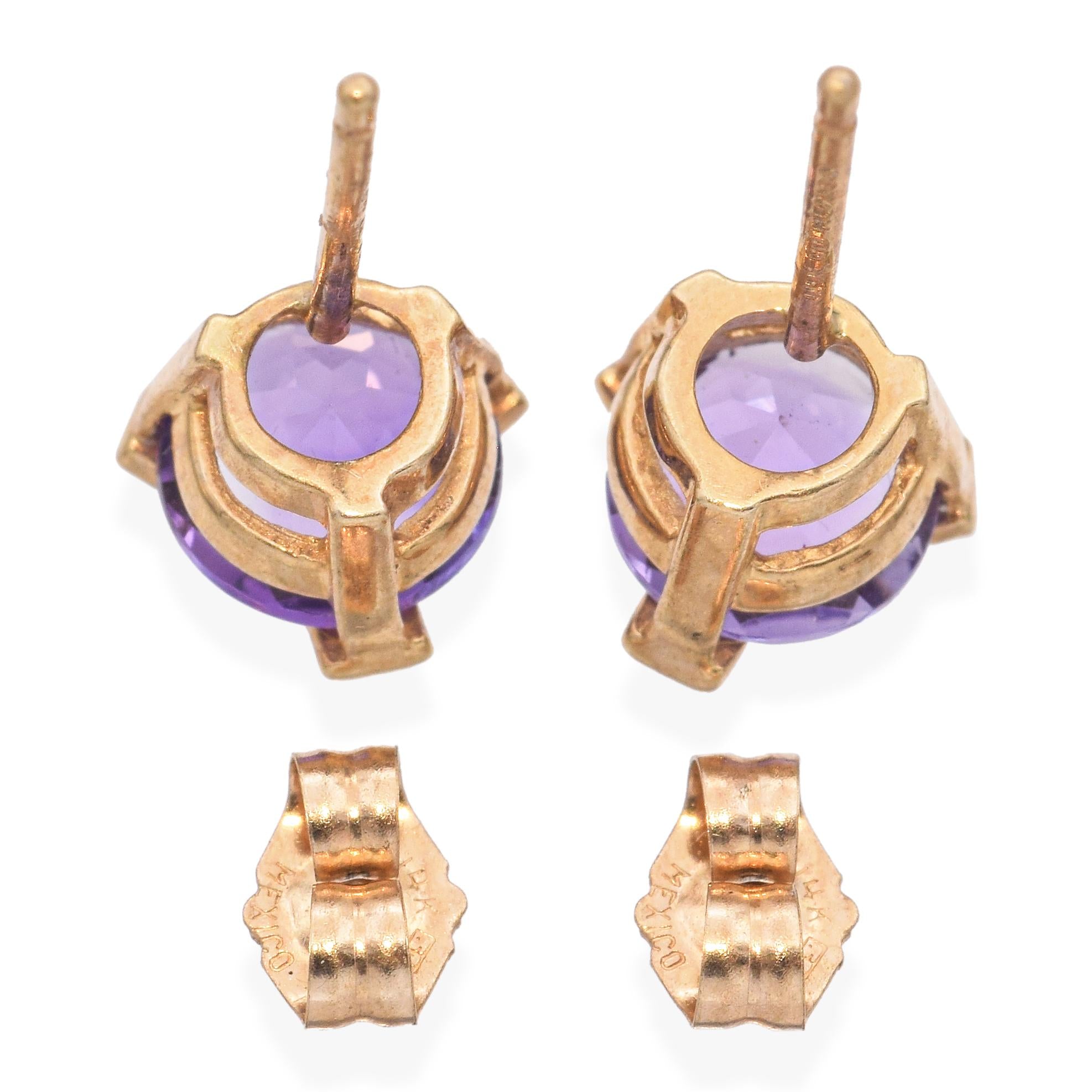 14k Yellow Gold Amethyst Diamond Stud Earrings