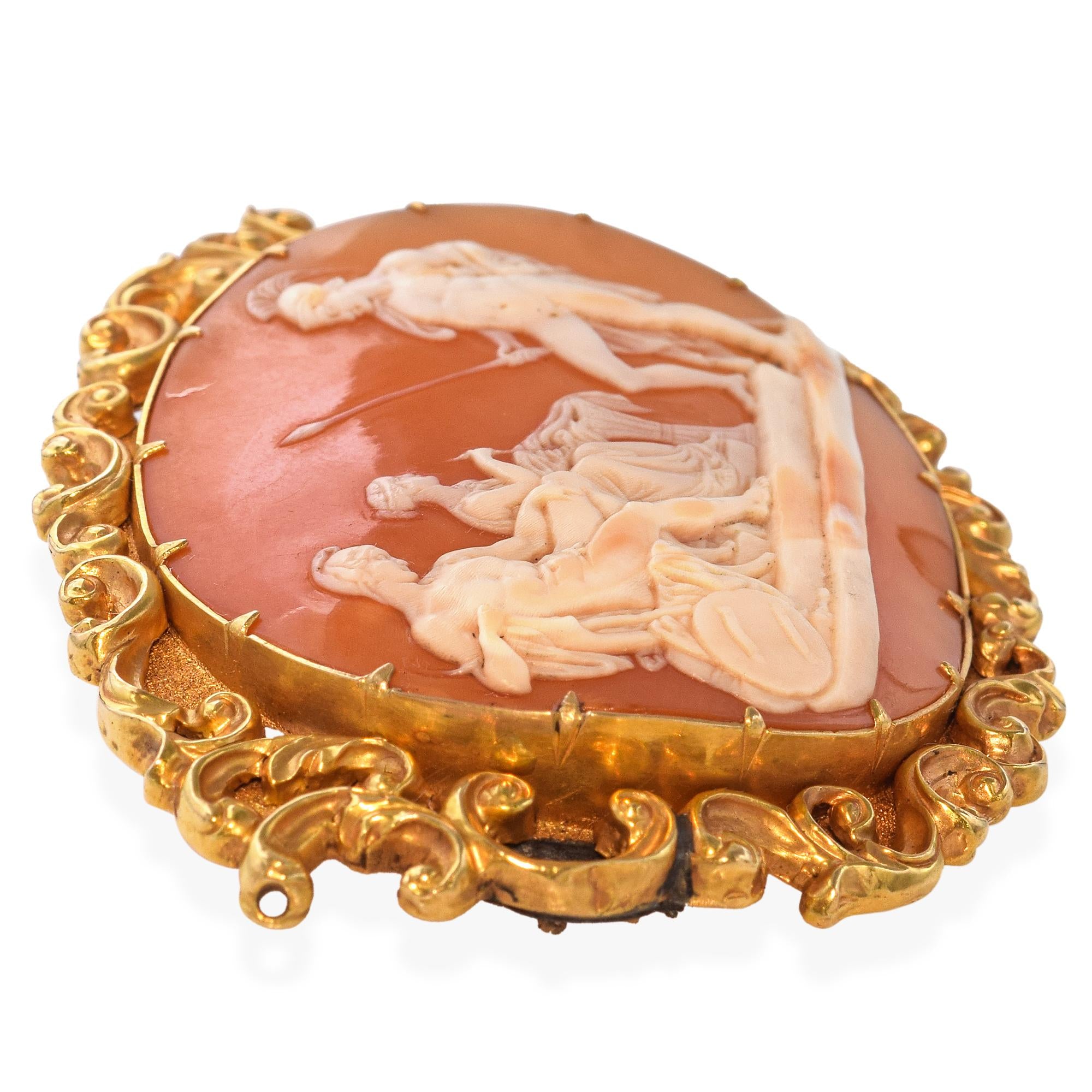 Antique 18k Yellow Gold "Hector going to see Paris" Cameo Brooch