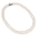 Vintage Double Strand Pearl Necklace with White Gold and Diamond Clasp
