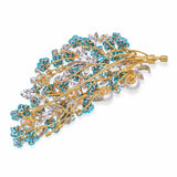 18k Two Tone Gold Diamond Pearl and Turquoise Floral Cluster Brooch