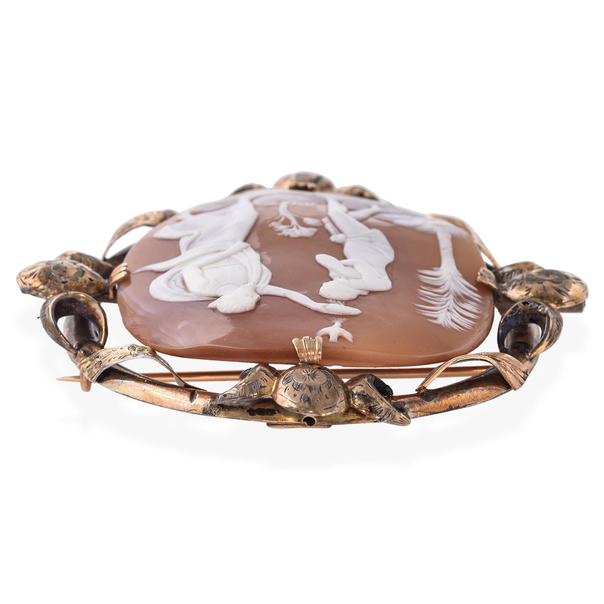 Antique 1850s Yellow Gold "St John the Baptist with Jesus" Cameo Brooch