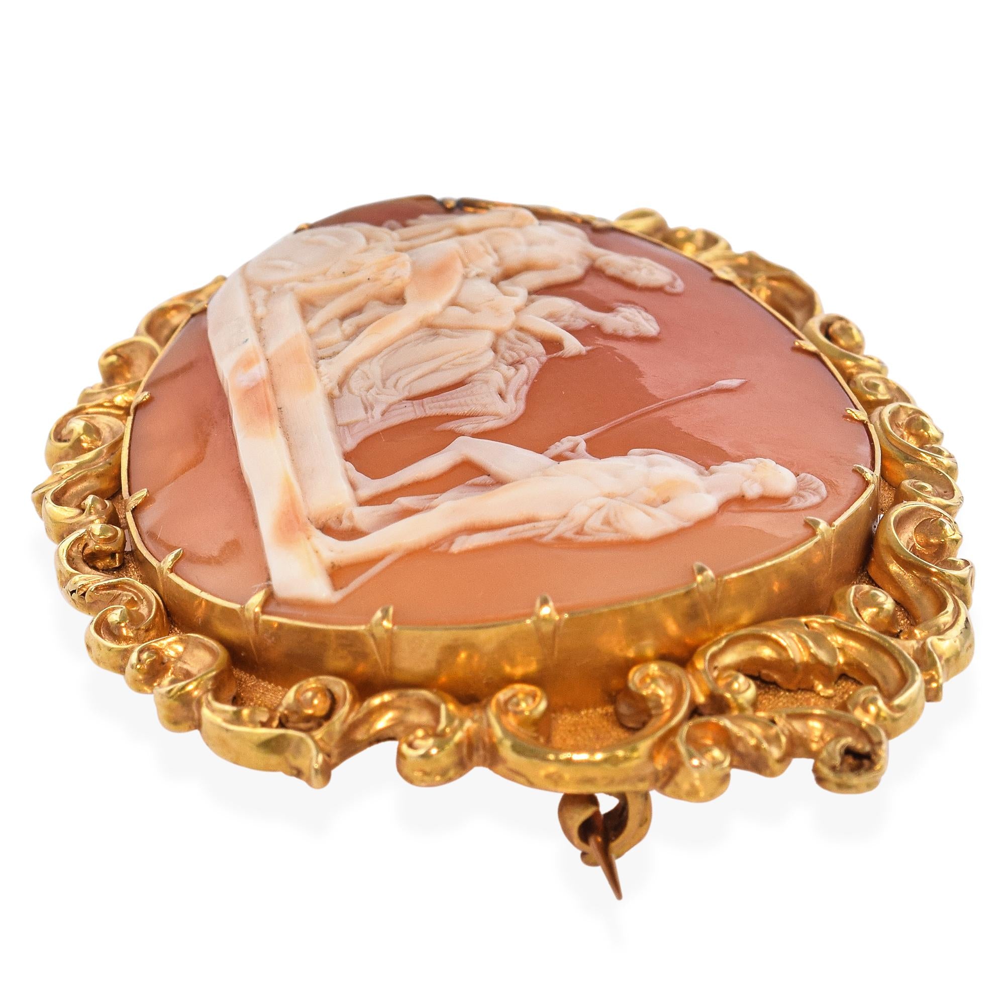 Antique 18k Yellow Gold "Hector going to see Paris" Cameo Brooch