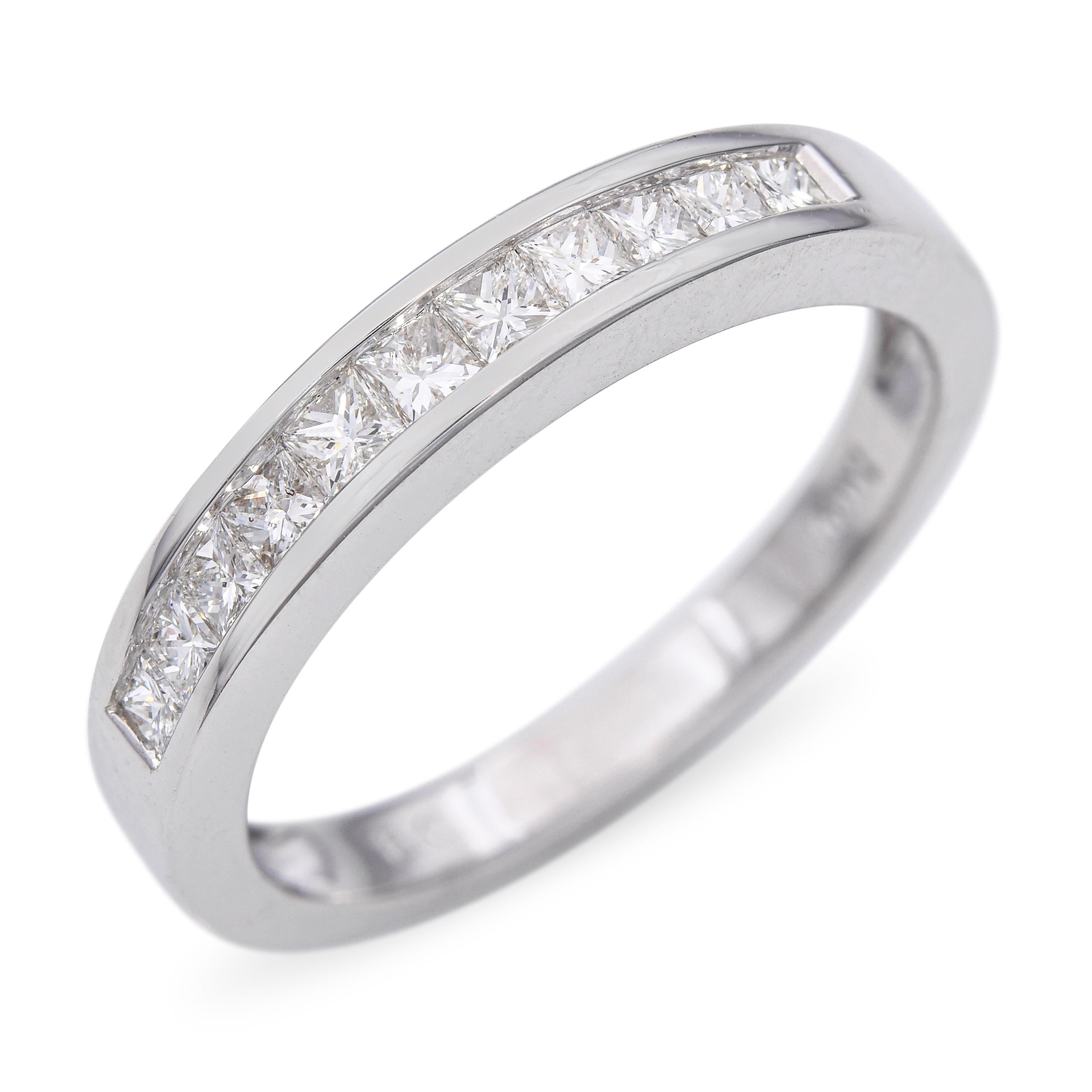 Vintage 18k White Gold Channel Set 0.33tcw Princess Cut Diamond Band