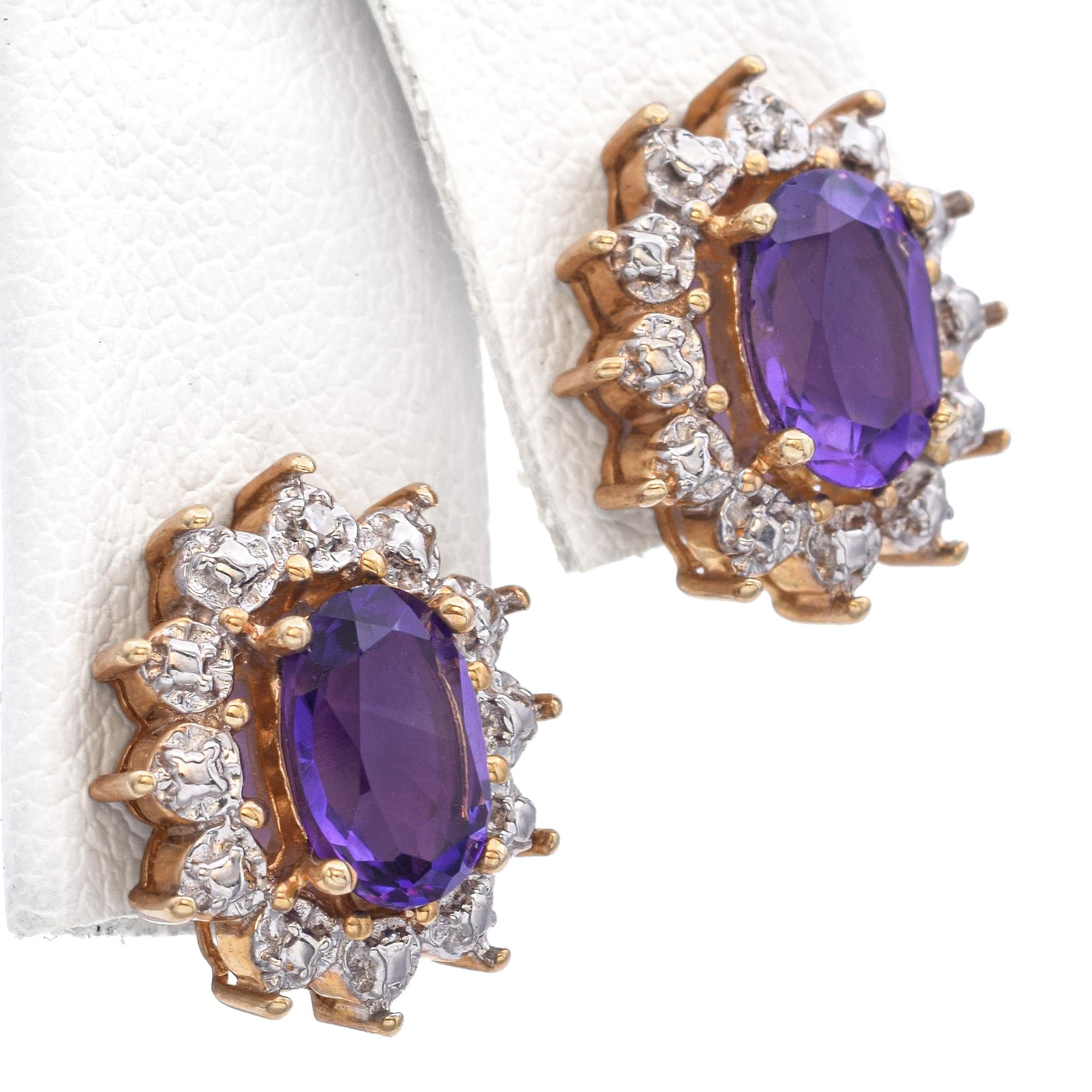 14k Yellow Gold 1.38tcw Amethyst and Diamond Halo Stud Earrings