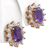 14k Yellow Gold 1.38tcw Amethyst and Diamond Halo Stud Earrings