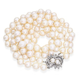 Vintage Double Strand Pearl Necklace with White Gold and Diamond Clasp