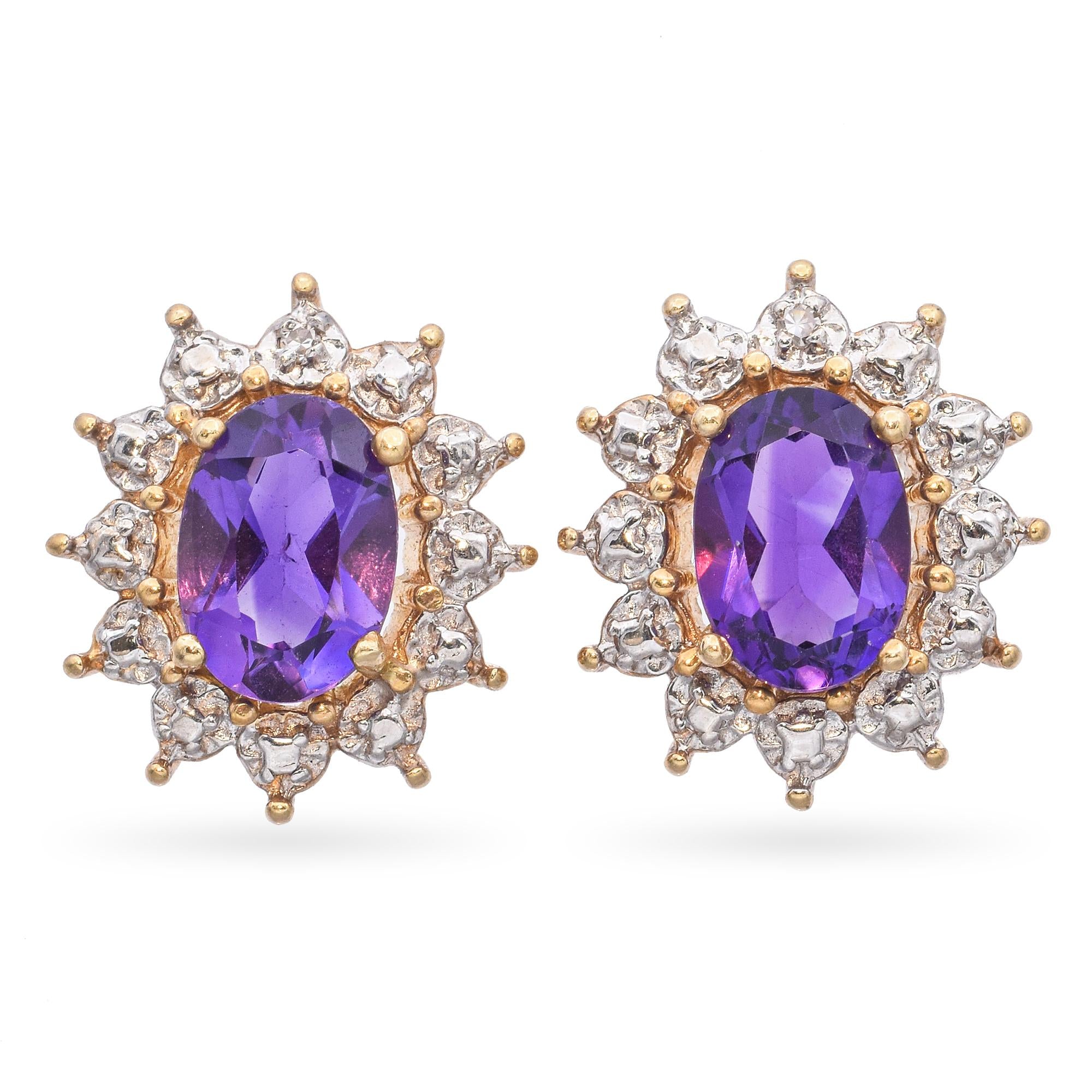 14k Yellow Gold 1.38tcw Amethyst and Diamond Halo Stud Earrings