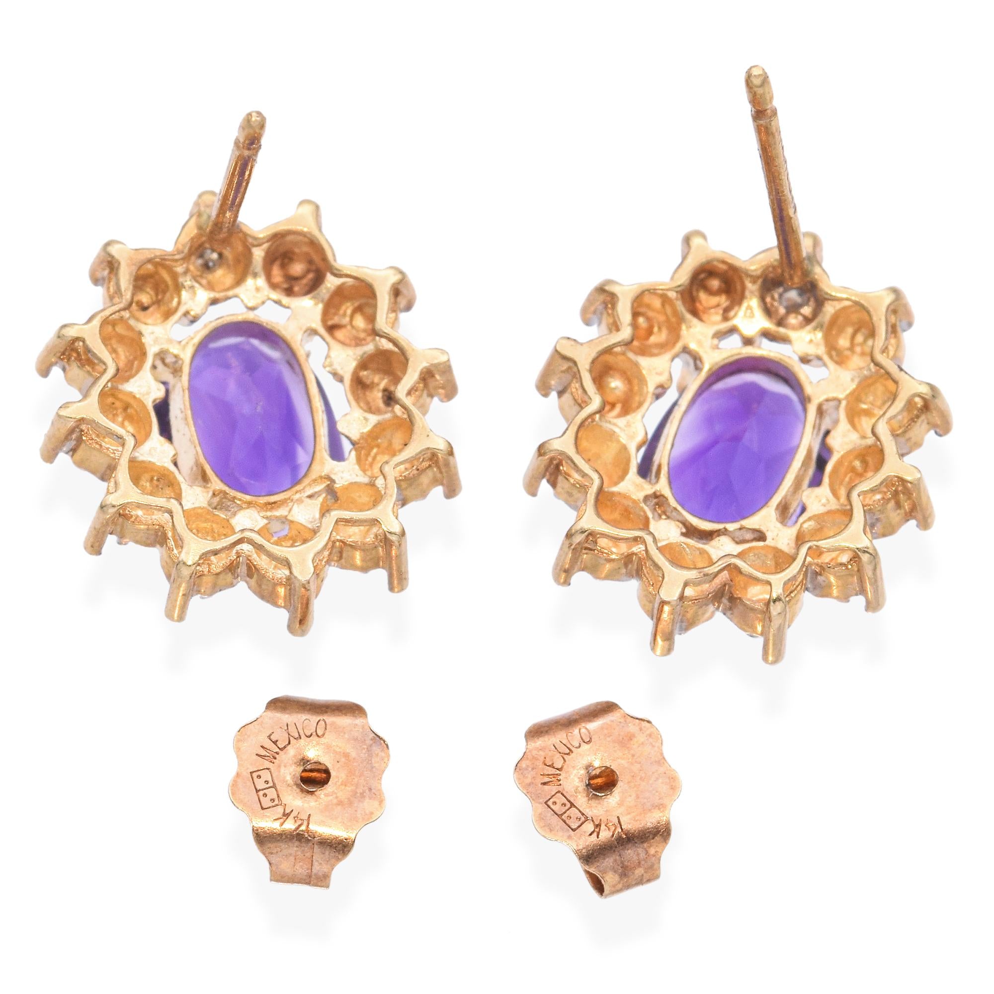 14k Yellow Gold 1.38tcw Amethyst and Diamond Halo Stud Earrings