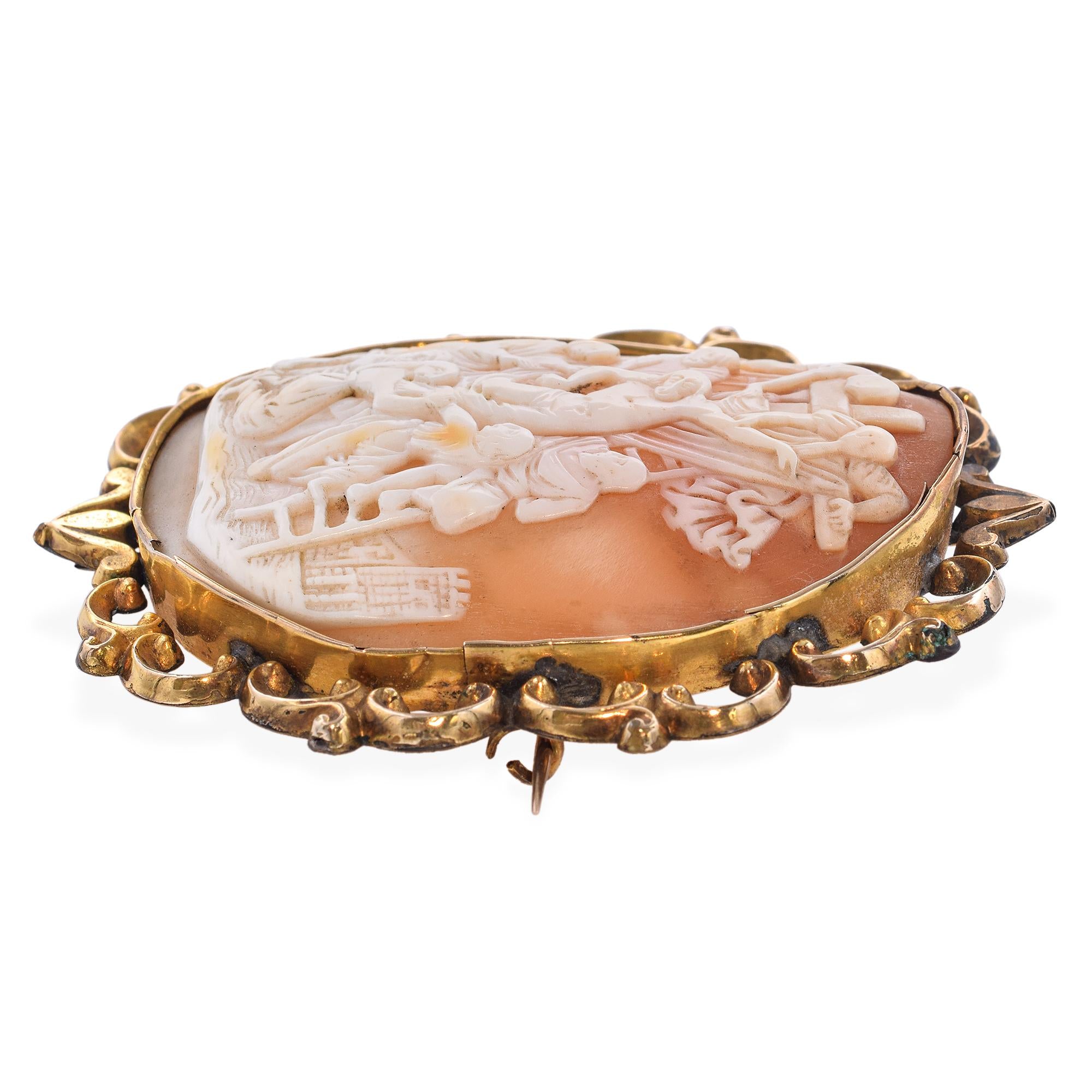 Antique 10k Yellow Gold Hoisting of Jesus Cameo Brooch