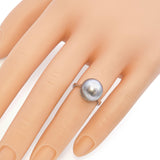 Vintage 18k White Gold Tahitian Black Pearl and Diamond Ring