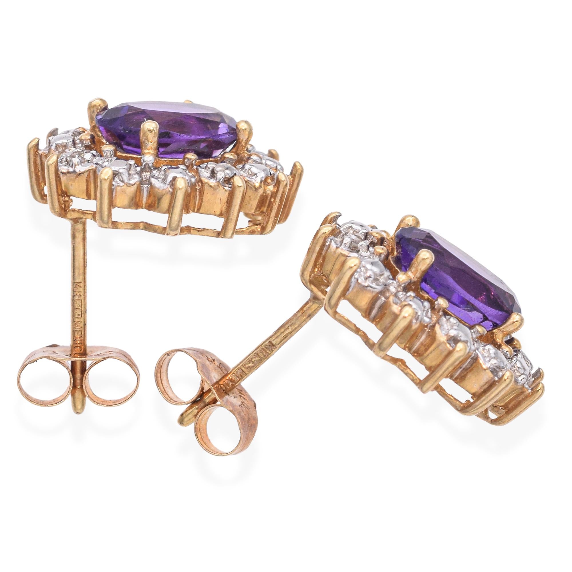 14k Yellow Gold 1.38tcw Amethyst and Diamond Halo Stud Earrings