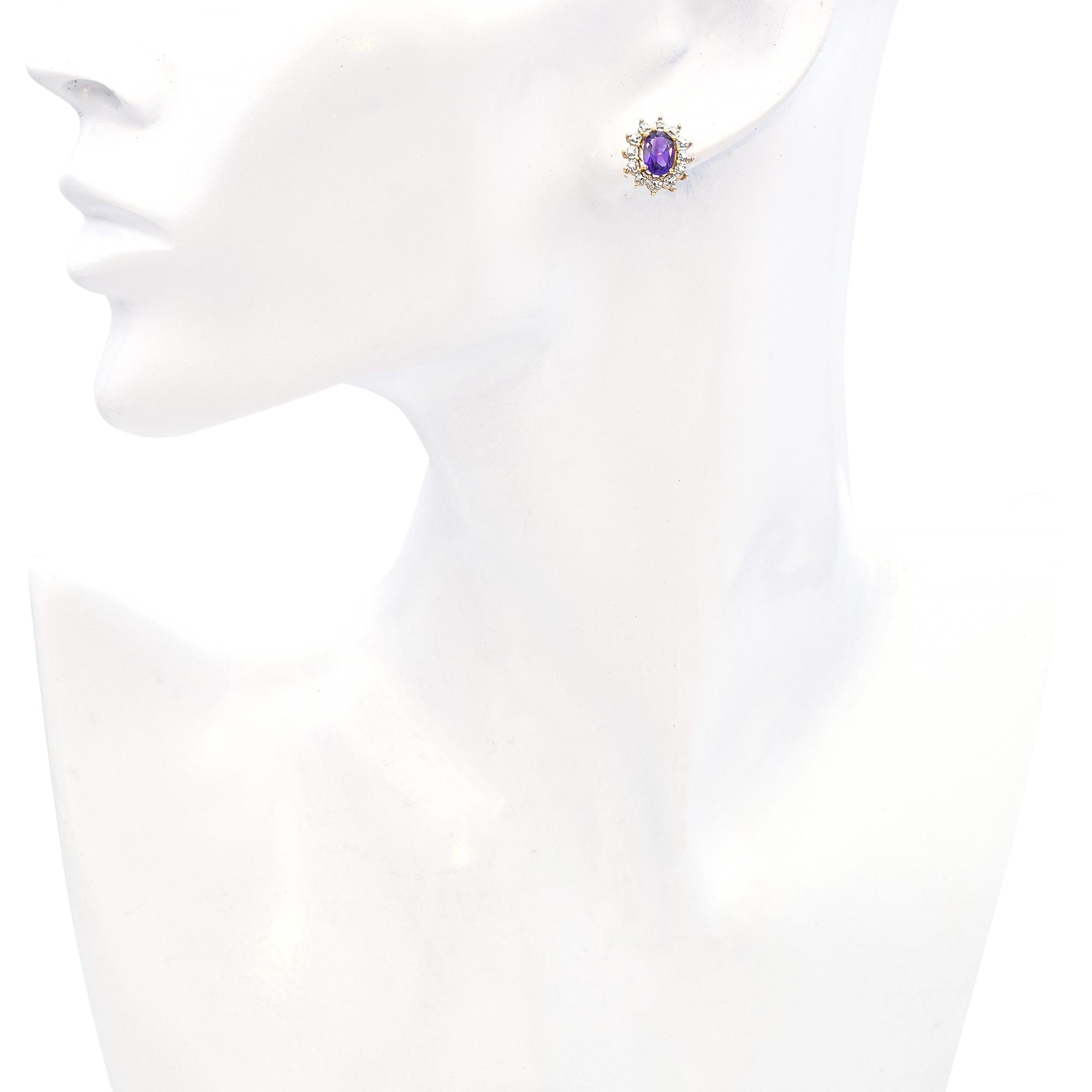 14k Yellow Gold 1.38tcw Amethyst and Diamond Halo Stud Earrings