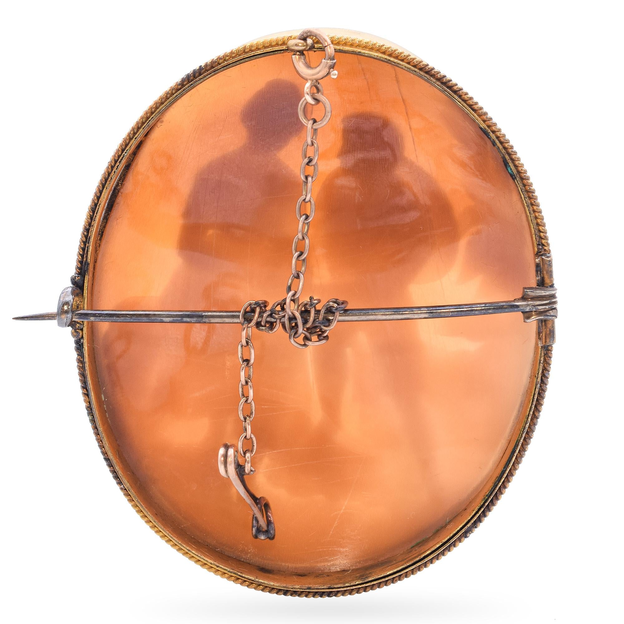 Antique Gold Vermeil "Provincial Young Couple" Cameo Brooch