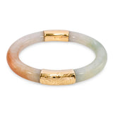 Vintage 14k Yellow Gold GIA Grade A Green & Orange Jadeite Jade Bangle