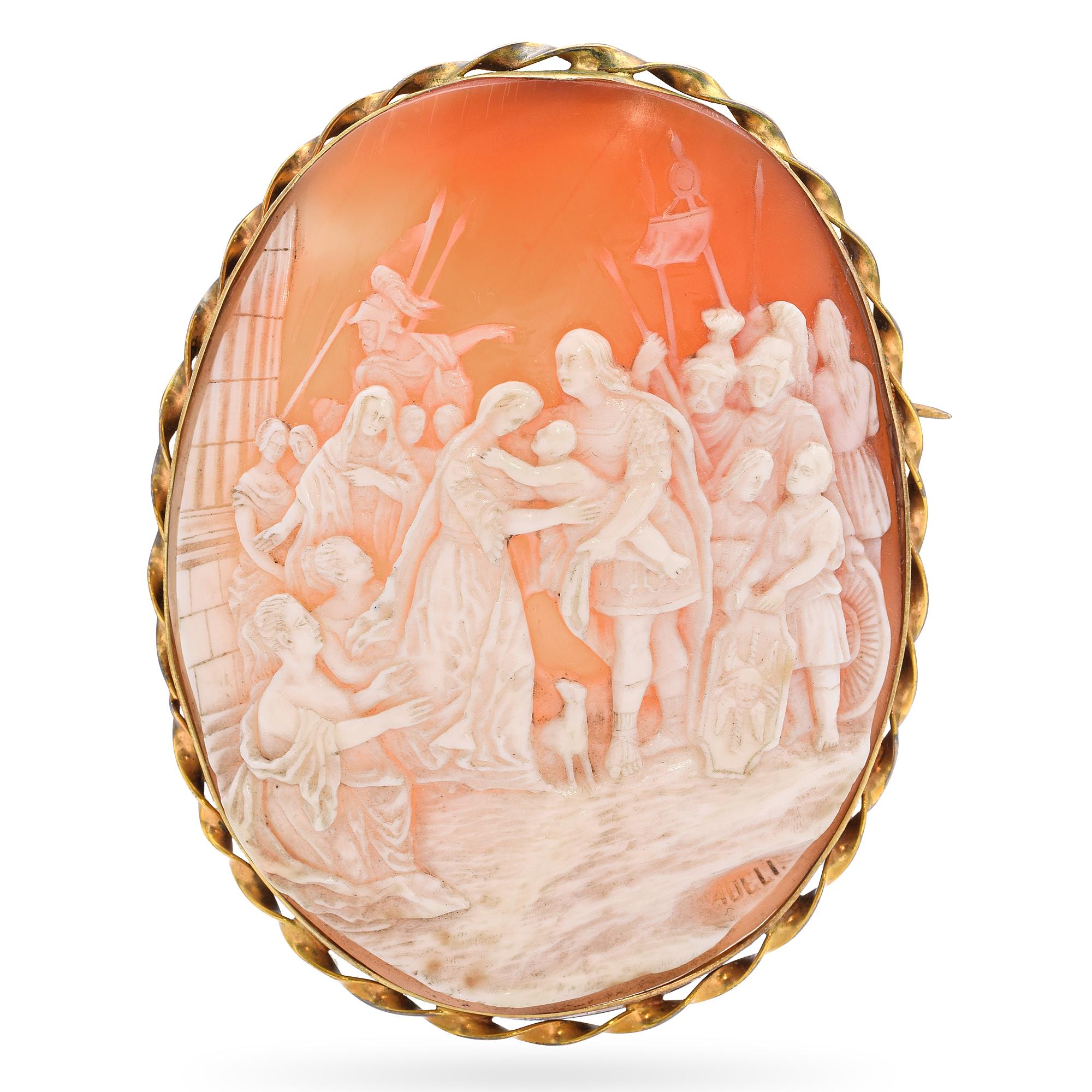Antique Gilt Christening of the Baby Cameo Brooch