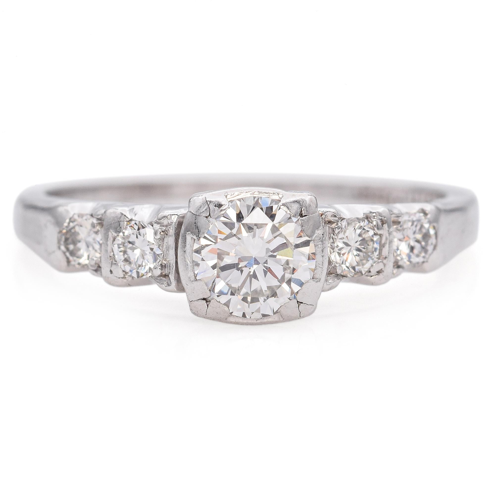 Vintage Palladium 0.49 TCW Diamond Five Stone Engagement Ring – Blue ...