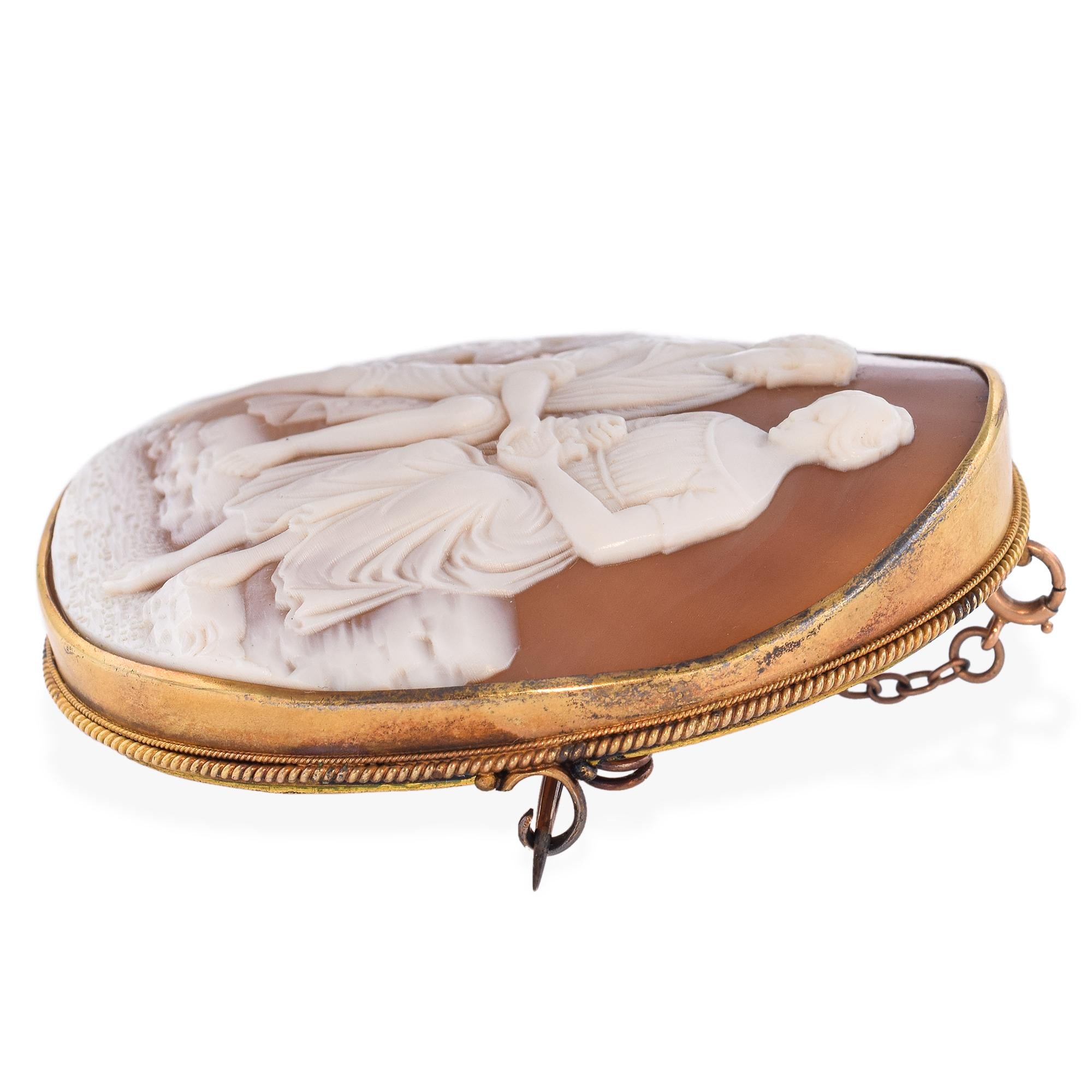 Antique Gold Vermeil "Provincial Young Couple" Cameo Brooch