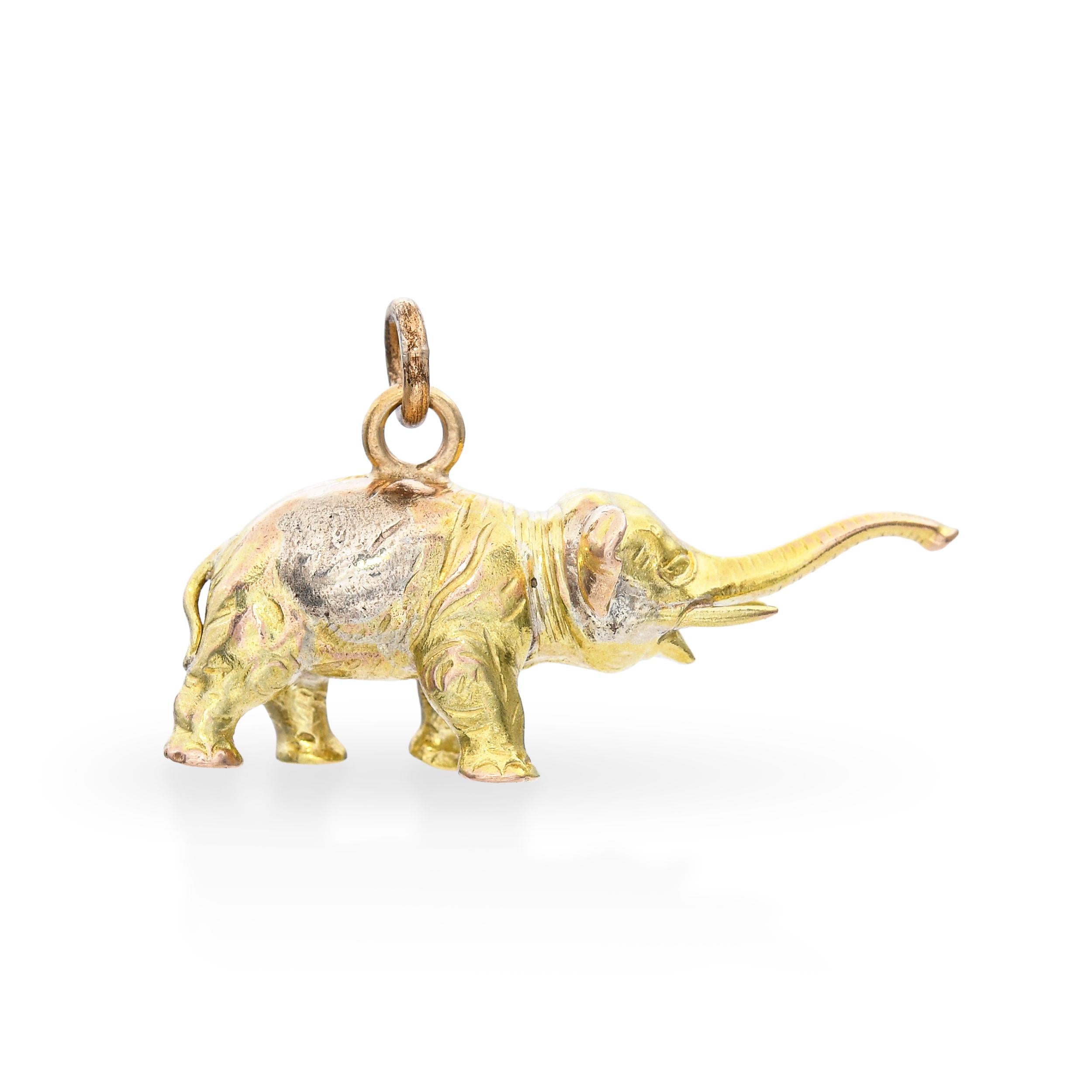 Vintage 14k Yellow Gold Elephant Charm Pendant