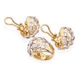 Vintage Yves 18k Yellow Gold Moonstone Cabochon Dome Ring and Earrings Set