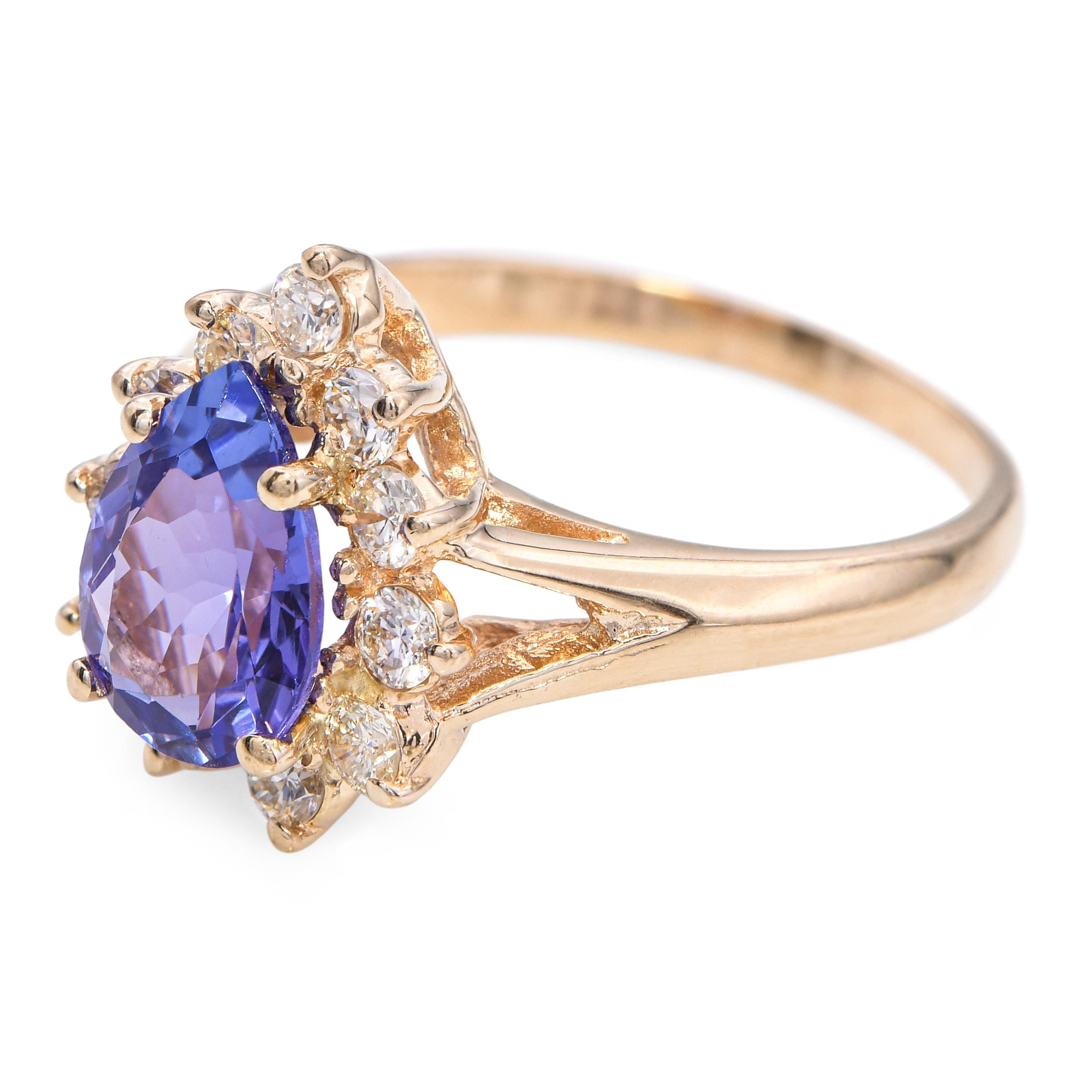 Vintage 14k Yellow Gold 1.75ct Tanzanite and 0.33tcw Diamond Halo Ring