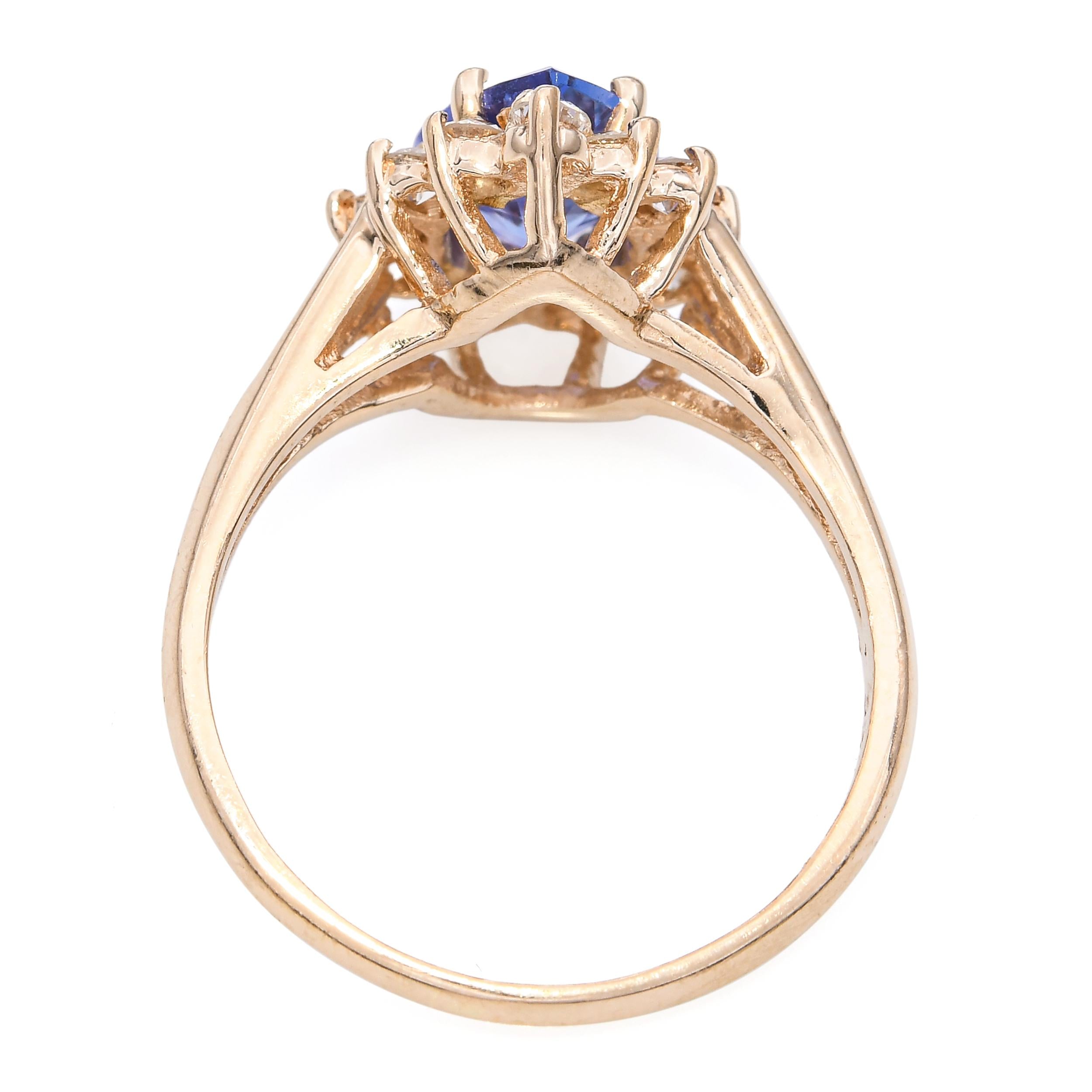 Vintage 14k Yellow Gold 1.75ct Tanzanite and 0.33tcw Diamond Halo Ring