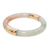 Vintage 14k Yellow Gold GIA Grade A Green & Orange Jadeite Jade Bangle