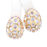 Vintage Yves 18k Yellow Gold Moonstone Cabochon Dome Ring and Earrings Set