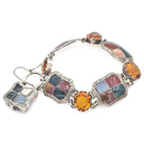 Antique Victorian Scottish Agate Bloodstone Citrine Silver Padlock Bracelet