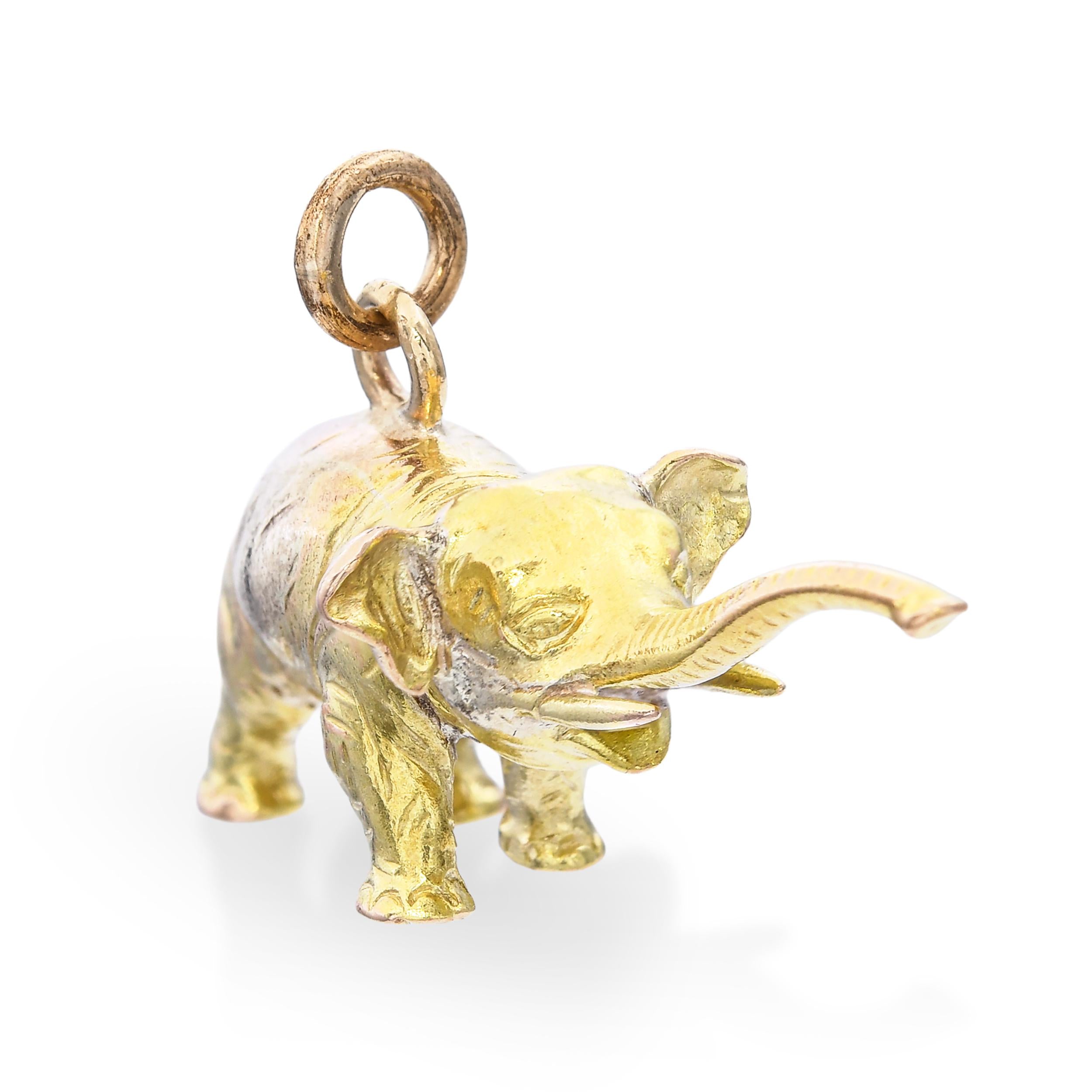 Vintage 14k Yellow Gold Elephant Charm Pendant