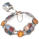 Antique Victorian Scottish Agate Bloodstone Citrine Silver Padlock Bracelet