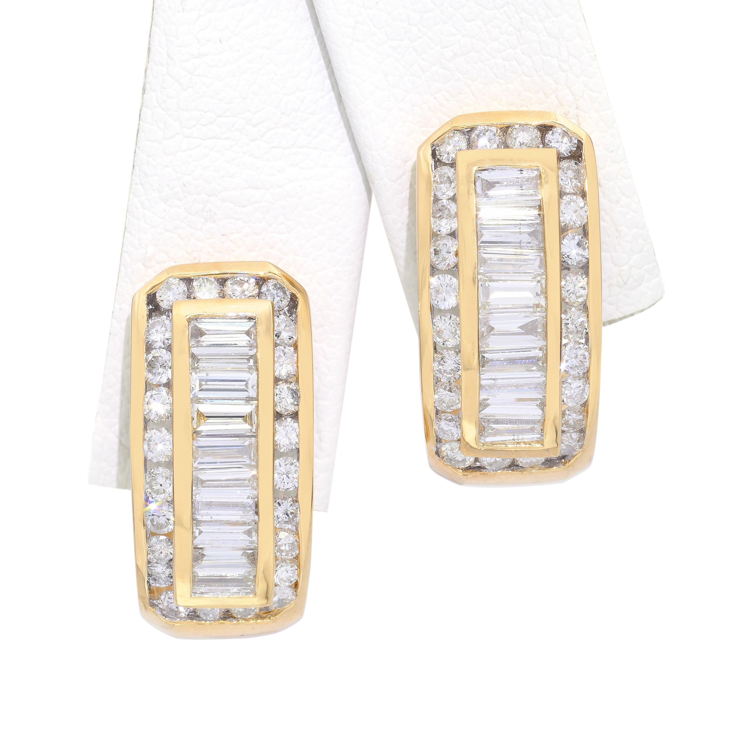 Vintage 18k Yellow Gold Channel Set Diamond Earrings