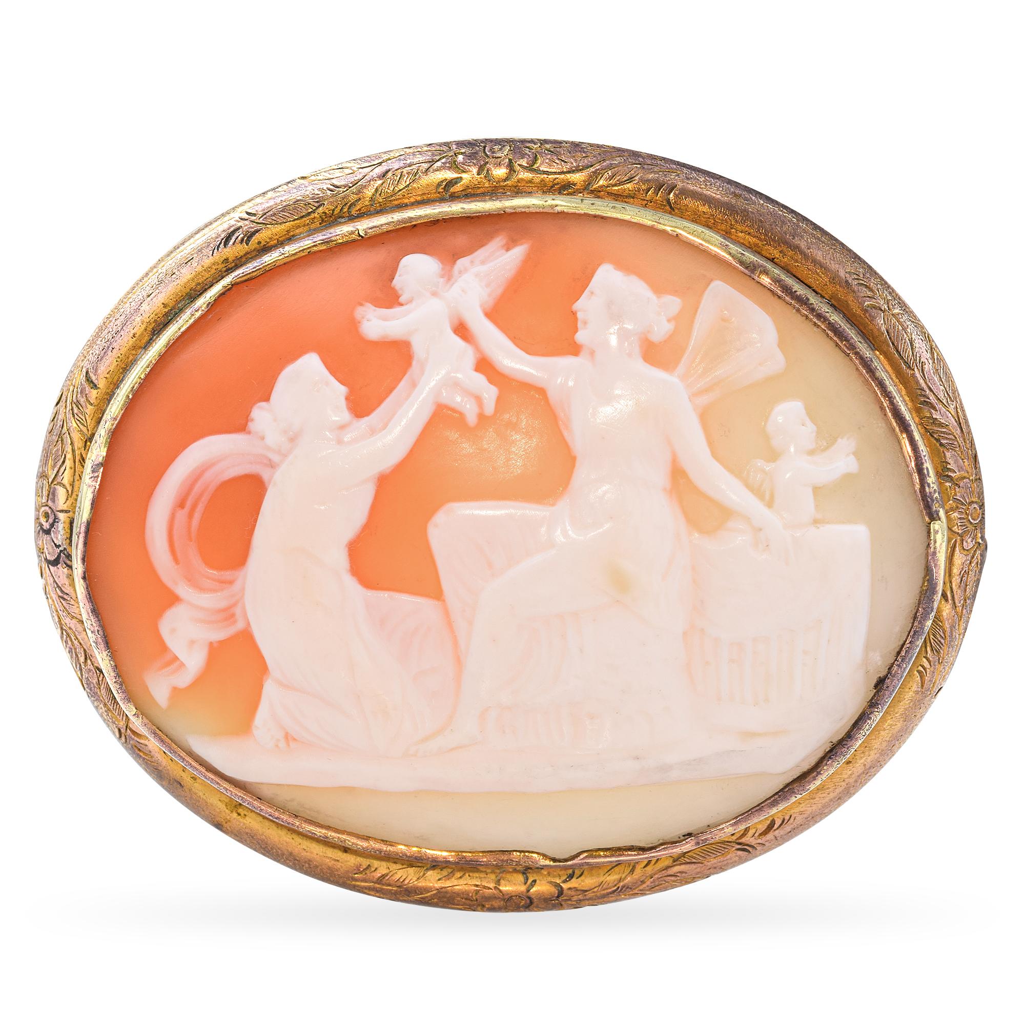Antique Psyche and Aphrodite Cameo Brooch