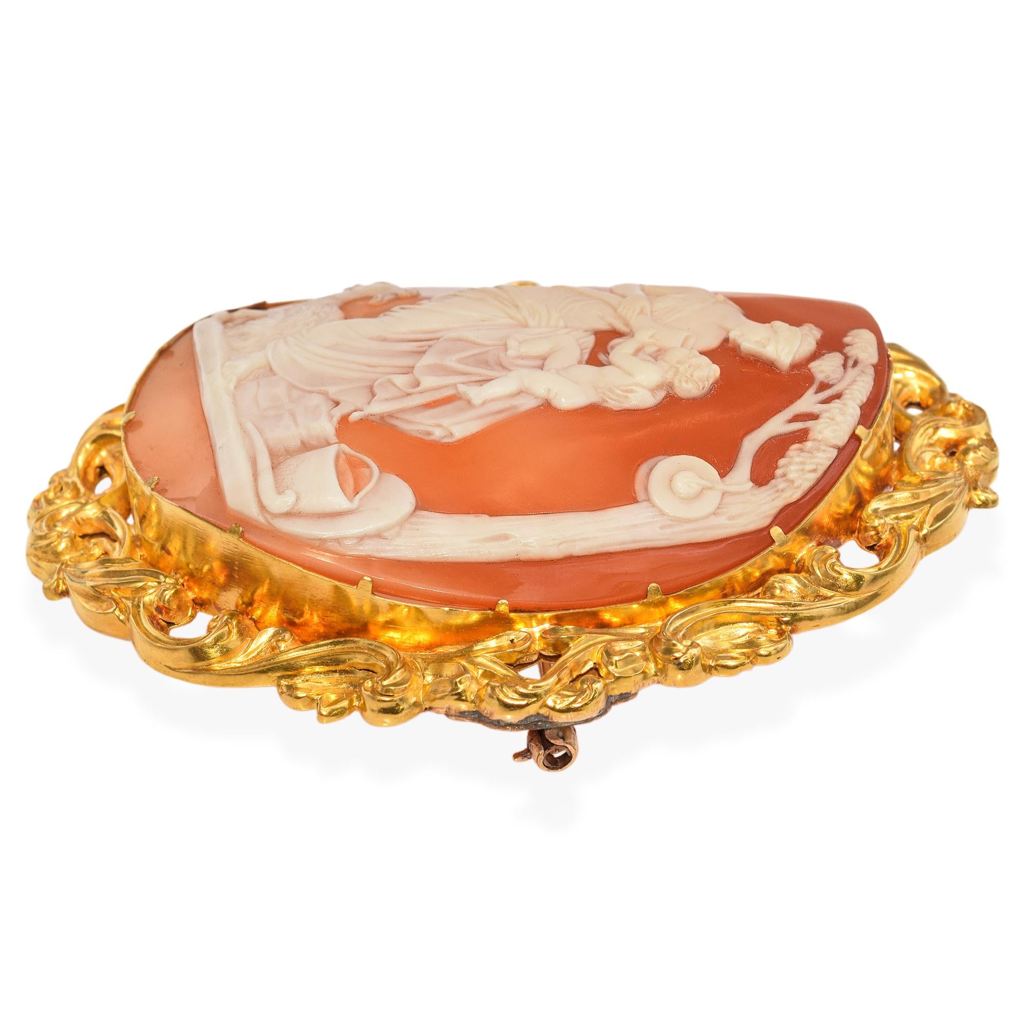 Antique 21k Yellow Gold Amalthea with Baby Zeus Cameo Brooch