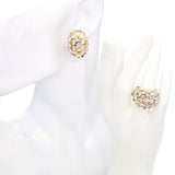 Vintage Yves 18k Yellow Gold Moonstone Cabochon Dome Ring and Earrings Set