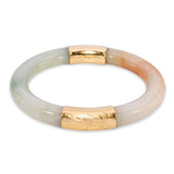 Vintage 14k Yellow Gold GIA Grade A Green & Orange Jadeite Jade Bangle
