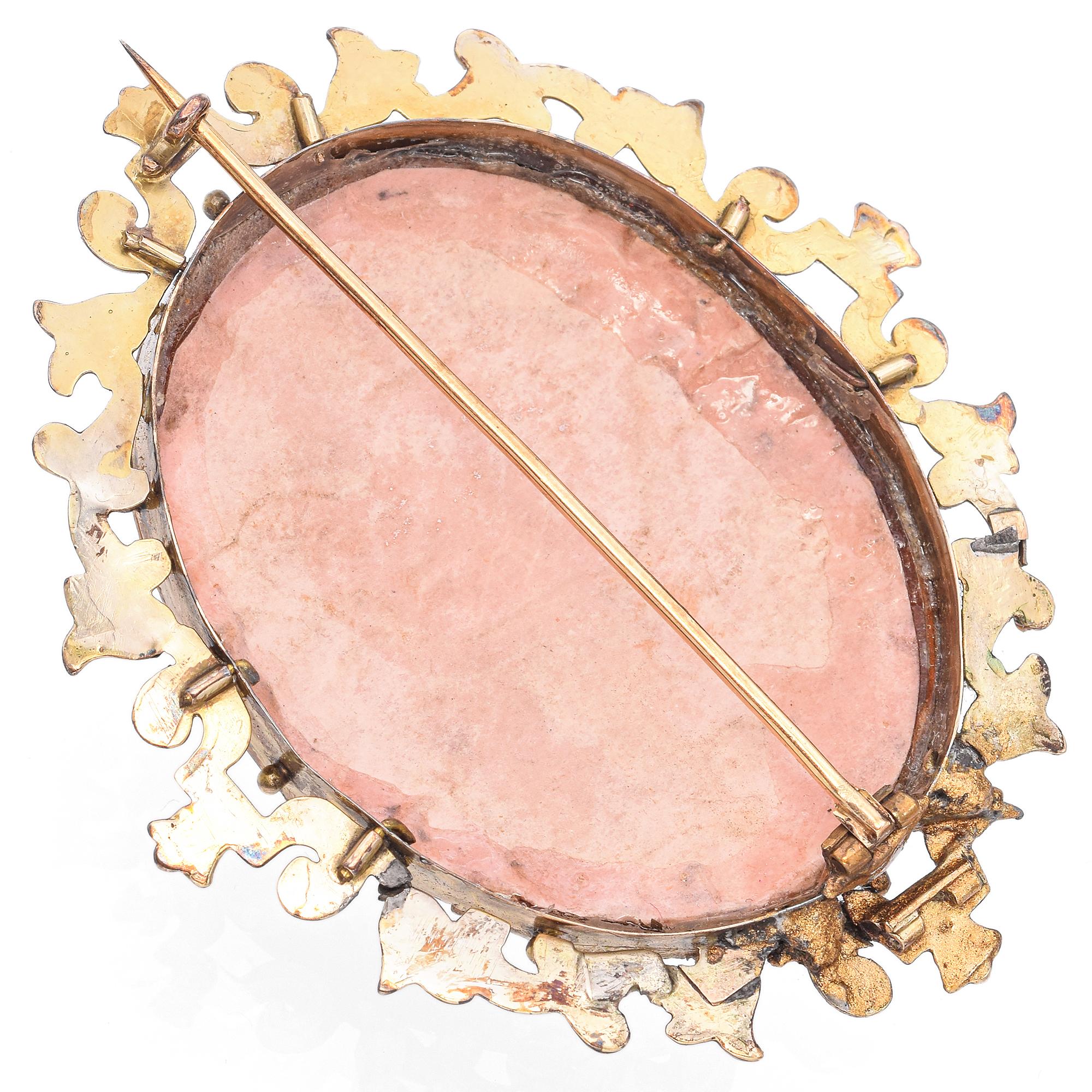 Antique Yellow Gold Winged Nike Judging Souls with Eros Cameo Brooch