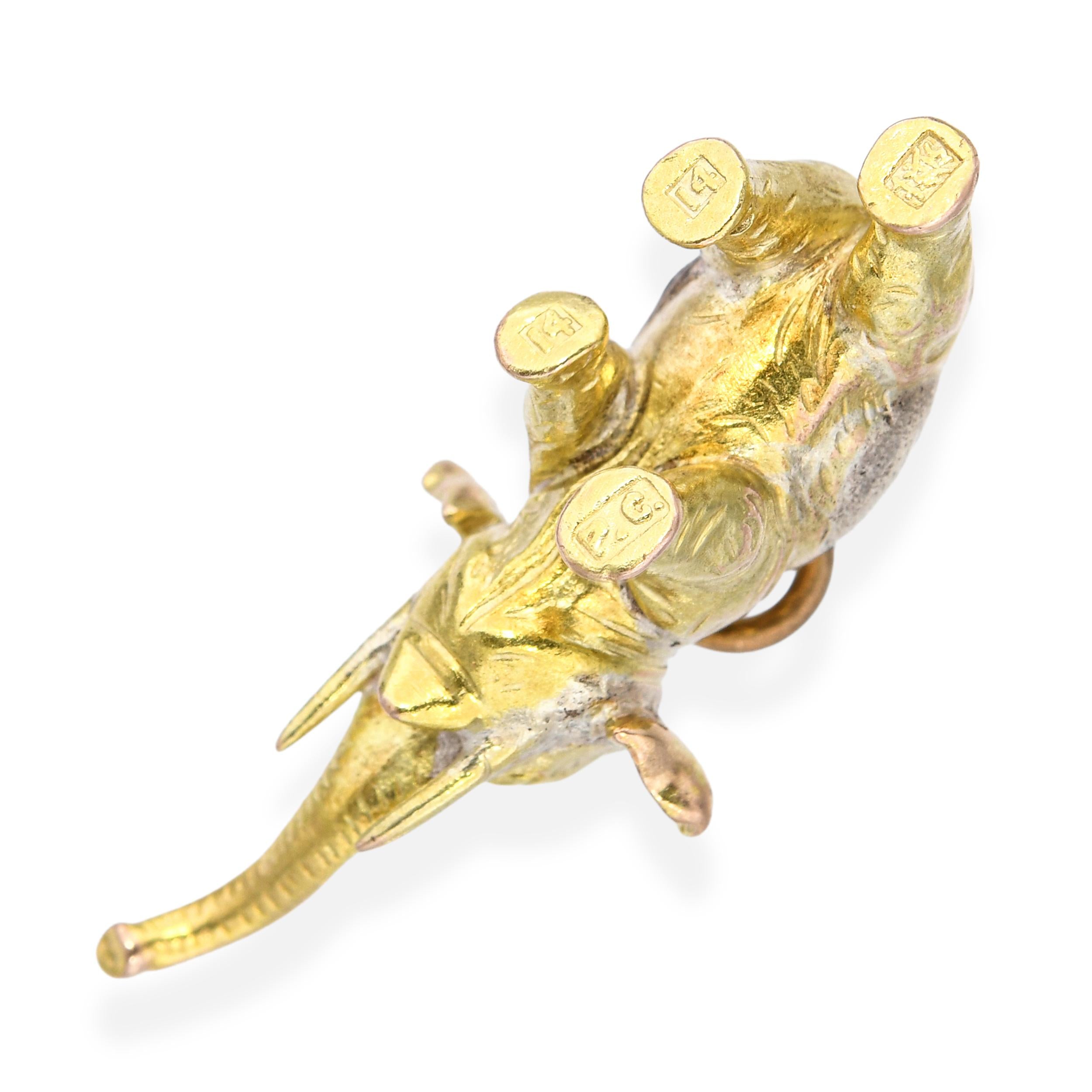 Vintage 14k Yellow Gold Elephant Charm Pendant